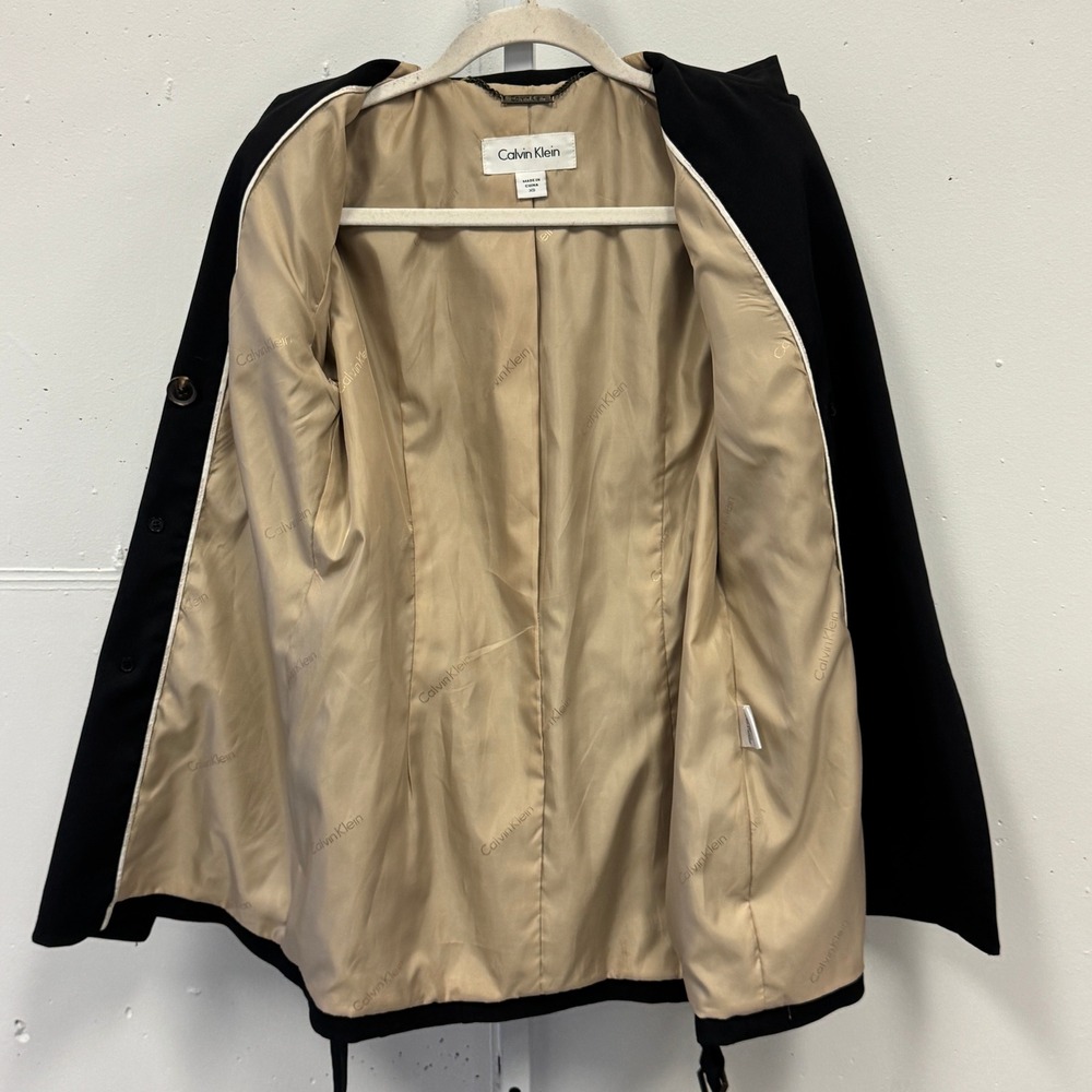 Calvin Klein Black Double Breasted Belted Trench Coat Jacket XS Epaulettes - Picture 4 of 15